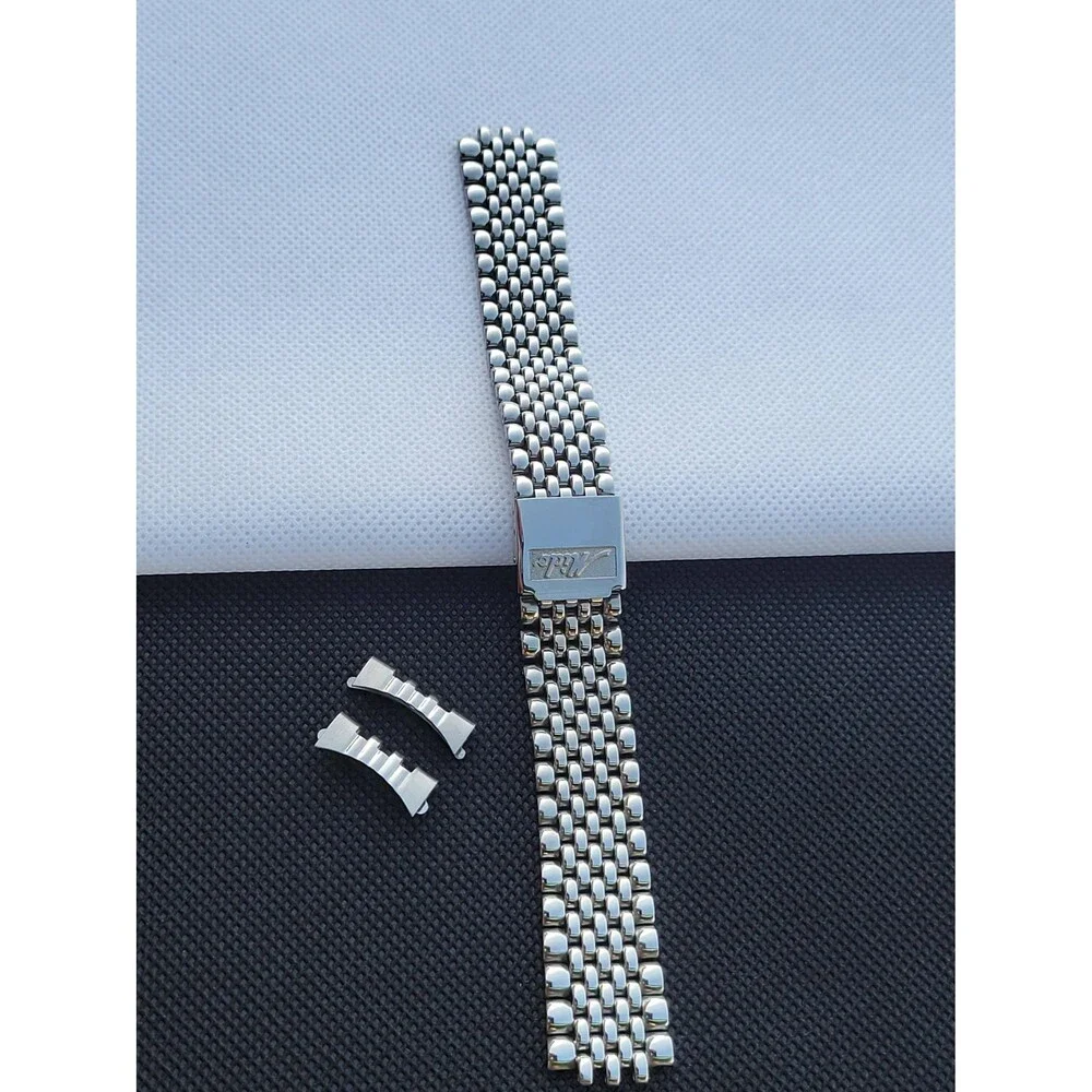 NOS Vintage Mido STL Stelux Beads of Rice Watch Bracelet 18mm Stainless Steel